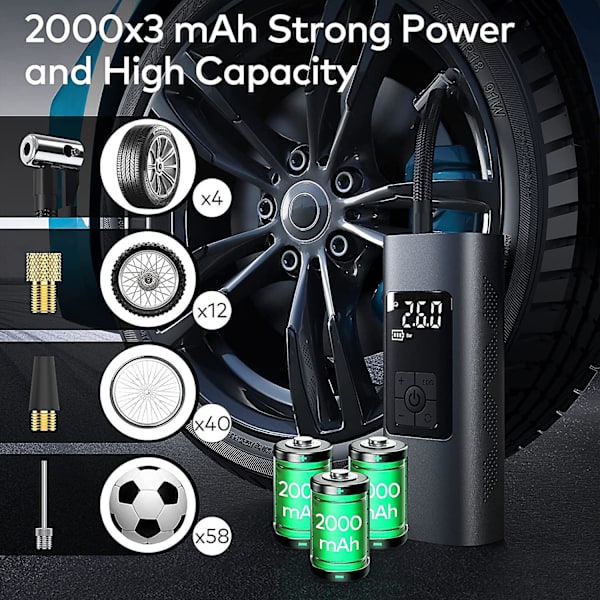 Langaton rengaspainepumppu, ladattava, 6000 mAh:n akku, rengaspainepumppu 150 Psi