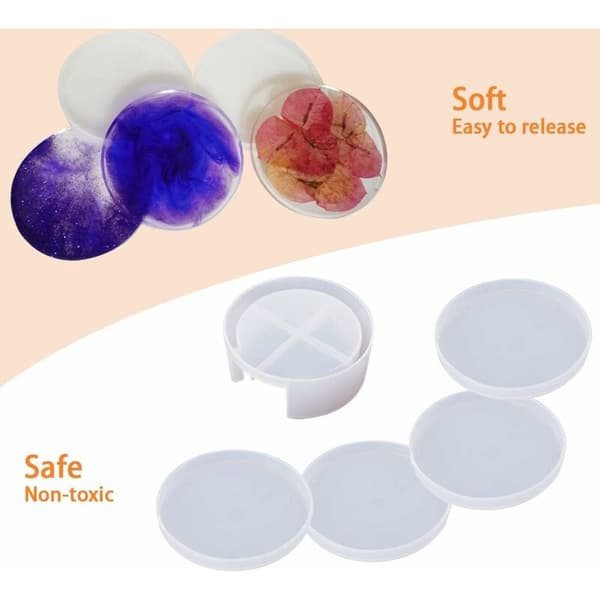 5PCS Coaster Resin Molds,Reusable Transparent Silicone Molds for