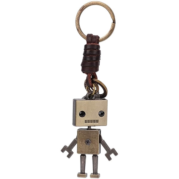 Robot Hänge Nyckelring, Vintage Brons Läder Nyckelring Flätad