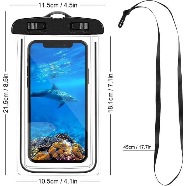 (Sort+Hvid) 2-delt vandtæt smartphonetaske, Universal IPX