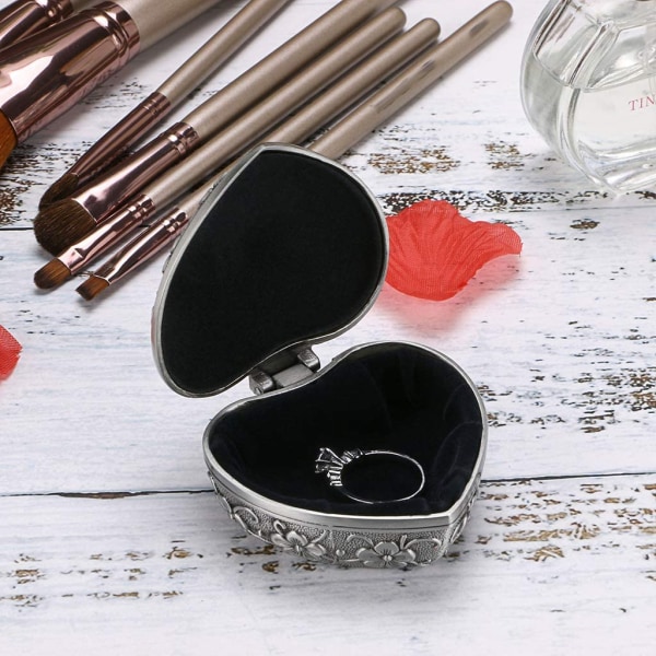 Vintage Heart Shape smykkeskrin - liten antikk ring/øredobber/ne