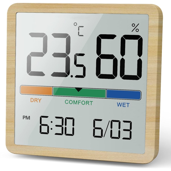 Pöytäkoneen digitaalinen lämpömittari lämpötilalla ja kosteudella Mo