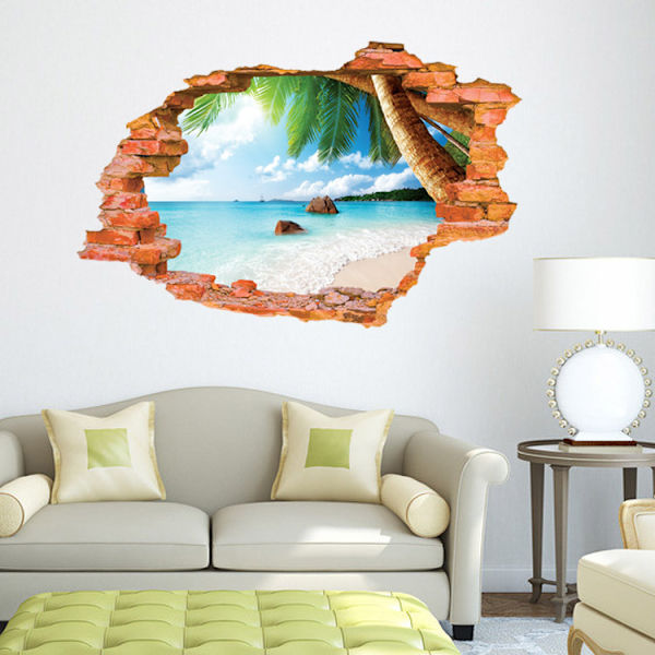 3D-itseliimautuva irrotettava (8001F kookospähkinämeren ranta (23,6\" x 35,4