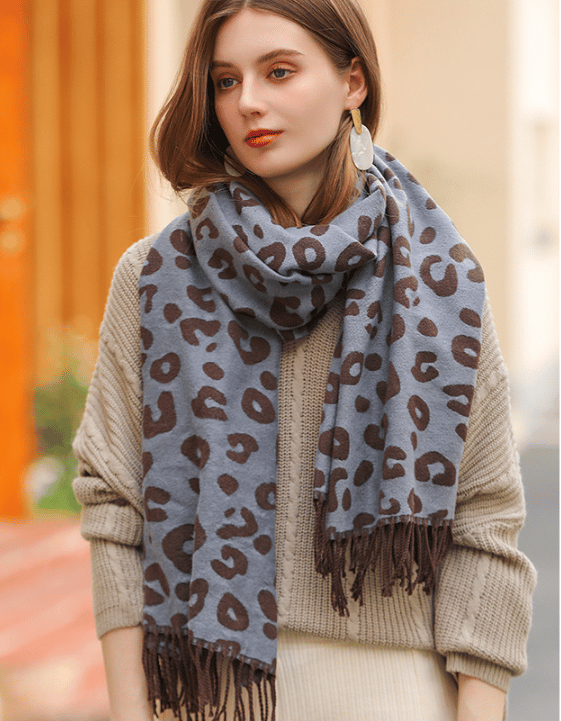 Dame skjerf pompom imitert kasjmir leopard print varmt skjerf