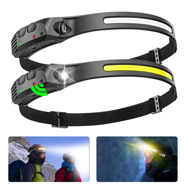 2 stk LED hodelykt USB oppladbar vanntett COB XPE hodelykt