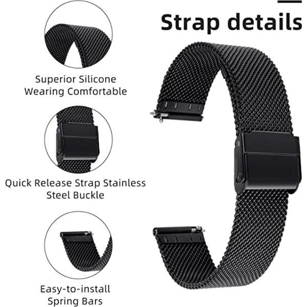 2* Watch-stropper, Hurtigutløsende Watch Strap Justerbar Rustfritt Stål S