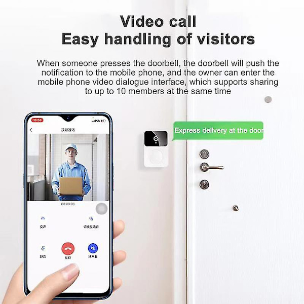 2022 X9 Trådløs Wifi Dørklokkekamera 1080p HD Video Smart Hjem N