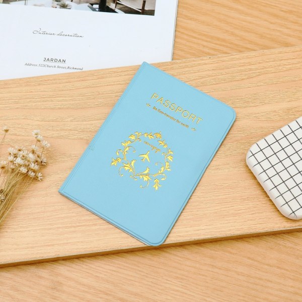 Blå Passport Cover PU Læder Kort Organizer Holder Travel Acce