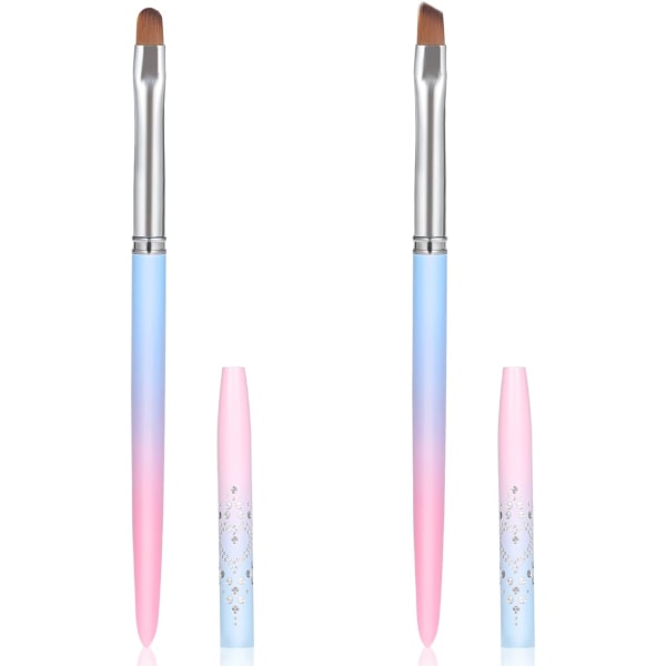 2pcs Nail Brushes, Acrylic Nail Brushes with Round and Angled Hea