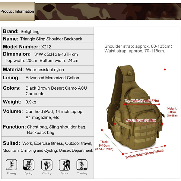 Military Chest Pack Tactical Shoulder Bag Crossbody skuldertaske