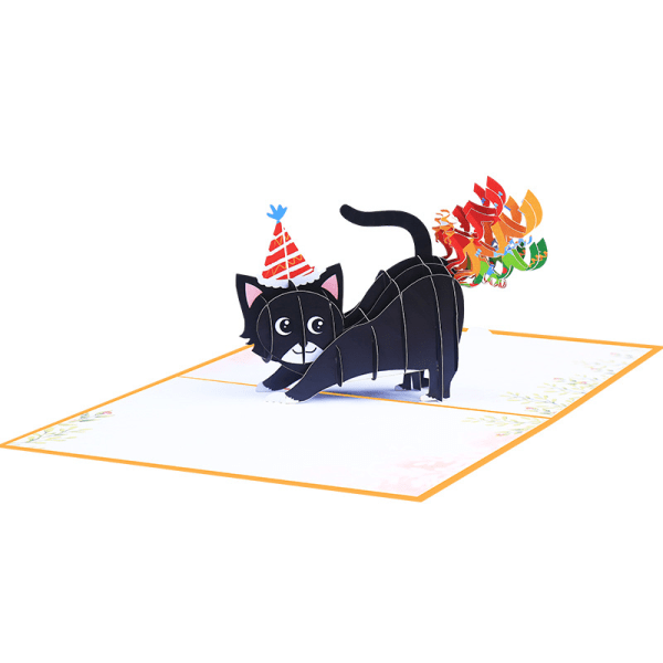 Funny birthday card with rainbow pet kitten, funny pop-up three-