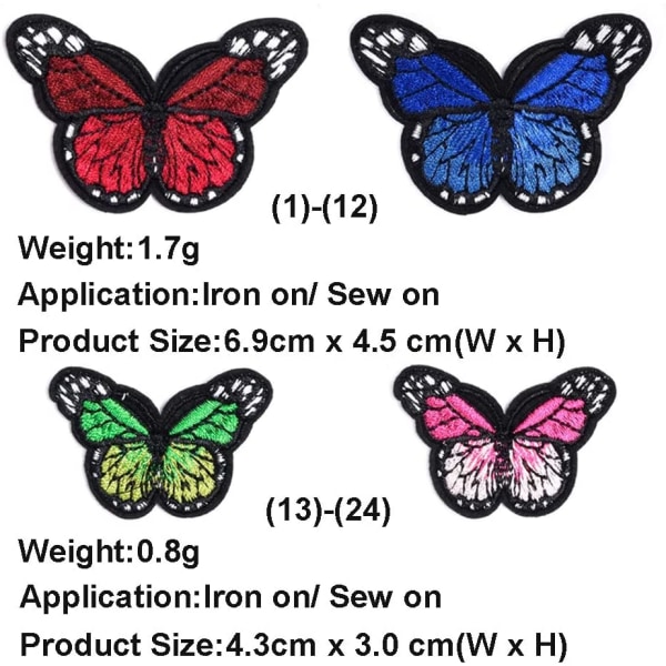 24 deler Butterfly Brodery Butterfly Iron-on Patch Butterfly