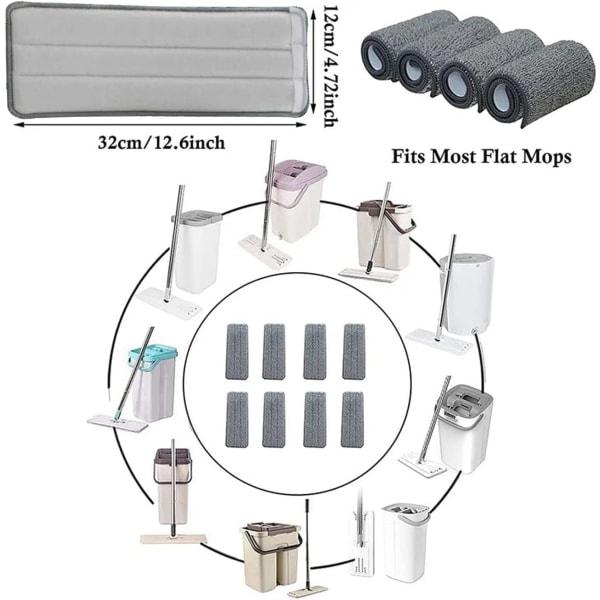 Mop Udskiftningsbetræk 8 Stykker Udskiftning Mop Klud Velcro Flad
