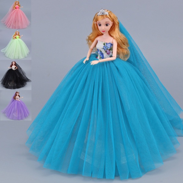 5-delt Barbie Dukke Farverig Kjole Stor Brudekjole Fluffy