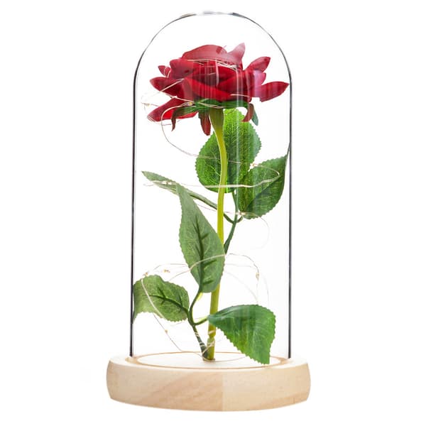 Odödlig blomma glaskupa simulering guldfolie ros led-ljus