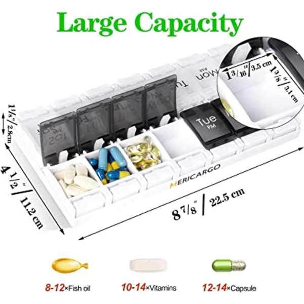 Pilleorganisator 7 dager, 2 ganger om dagen Stor ukentlig pilleboks, Trykk