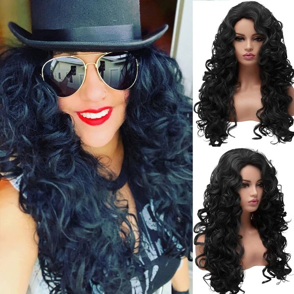 A Black Top Copper Red Long Hair Curly Wavy Full Head Halloween