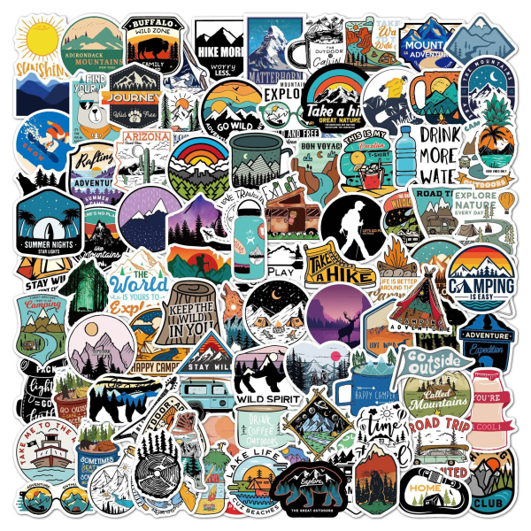 Klistermærker 100 stykker（6-8cm）, Outdoor Adventure Vinyl Stickers, Vi