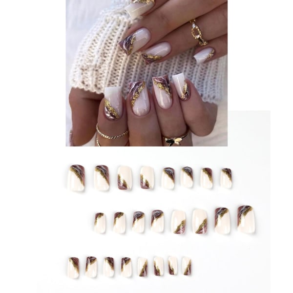 24 stykker hvid og lilla udtværet guldfolie nail art patch (glu