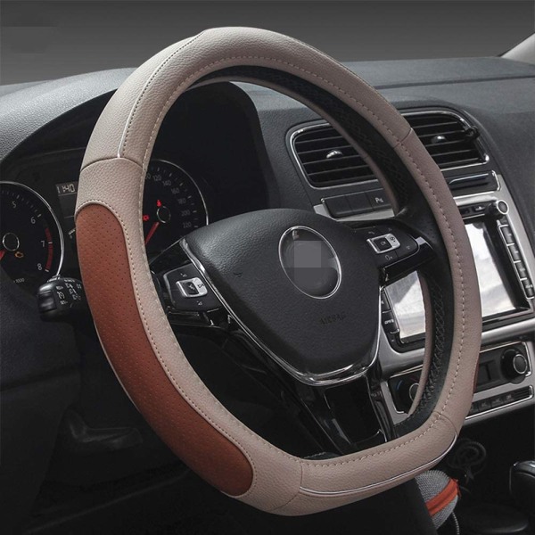 Beige + Brown- D-Shaped Car Steering Wheel Cover D-Shaped Car St