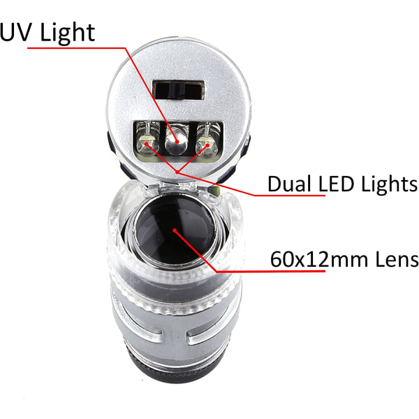 60X Mini UV LED-belyst juvelerforstørrelsesglas med detail