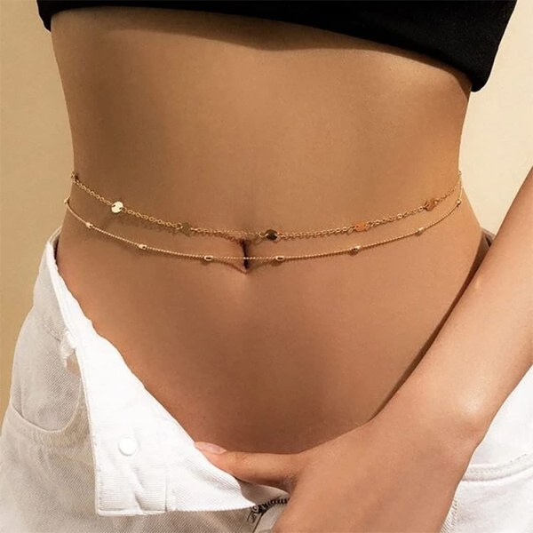 Layered(Guld) Beaded Waist Chain Beads Belly Chain Pailletter Stomac