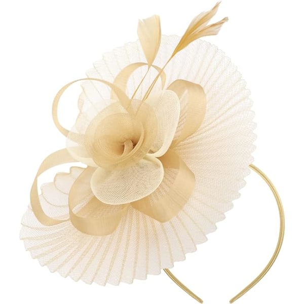 Gold - Wig Women's Hibi Wedding Feather Hat with flowers and feat