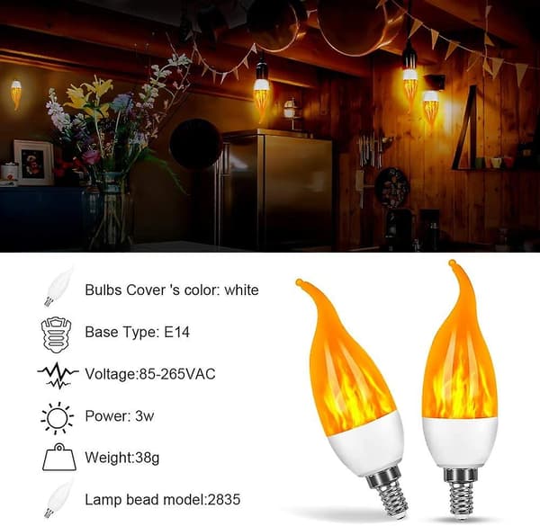 4 stk. 3w E14 LED-pære med flammeeffekt med 3 L