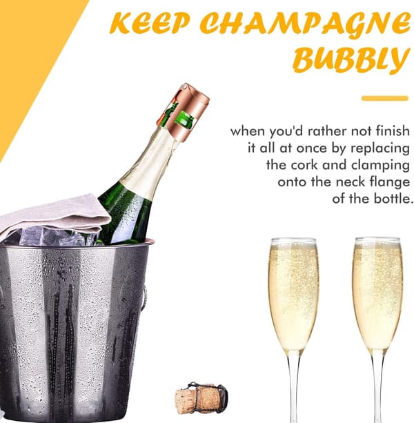 Champagne kork, sett med 3 rustfritt stål champagne kork