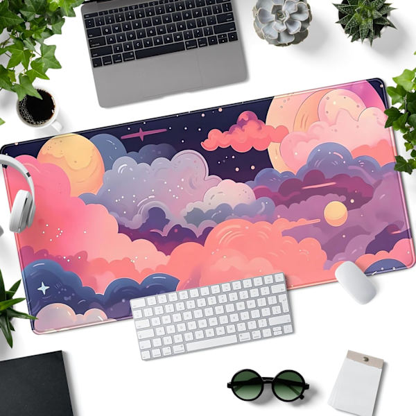 Sød Skrivebordsmatte Kawaii Skyer Rosa Lilla Skrivebordsunderlag Anime Mussemåtte 31.5''X 15.7'' Stor Fuldt Skrivebord Gaming Mussemåtte Laptop C