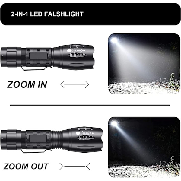 UV-ficklampa, 2 i 1 LED-ficklampa UV-lampa, 500 lumen 4 lägen Blac