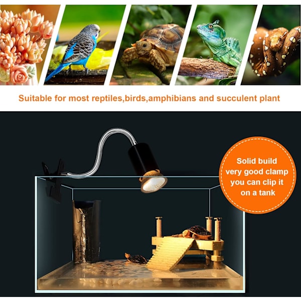 Reptilvarmelampe sæt med 3, UVA UVB reptillampe med 360° rotation ovenfor og tidsindstillet varmelampe med 2 pærer, egnet til skæggede drager, krybdyr, skildpadder, firben, slanger (25W varmelampe/pære 50W)