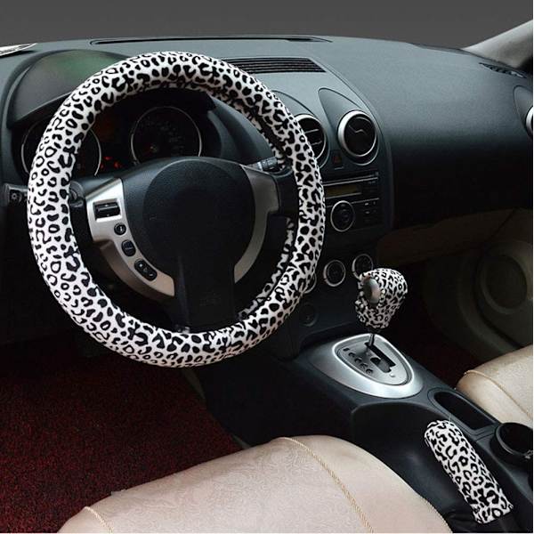 3 i 1 Mjuk Leopard Bilinredning (Vit), Handbromsskydd, Gungbräda
