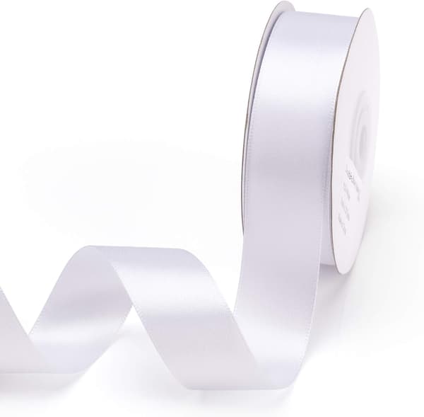 Dobbeltansigt satinbånd 2,6 cm x 91,44 m dobbeltsidet solid polyesterbånd til gaveindpakning (hvid)