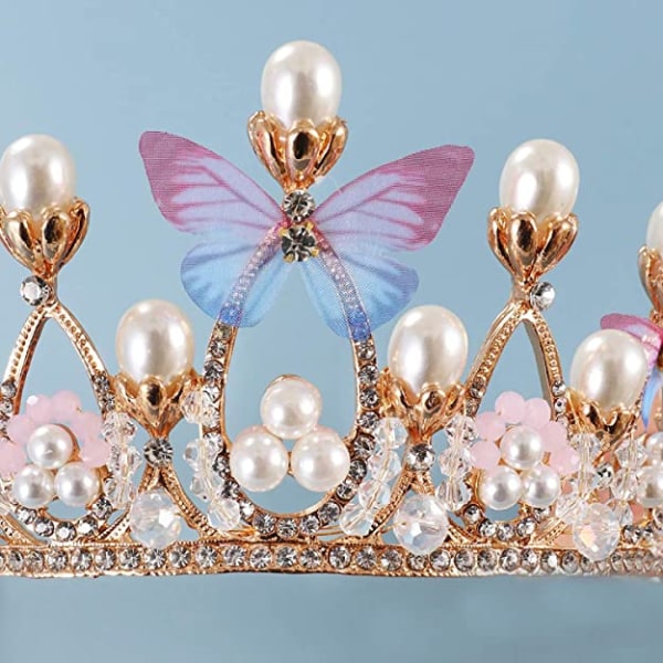 Pige sommerfugl perle krone hovedbeklædning, krystal børns smykker,