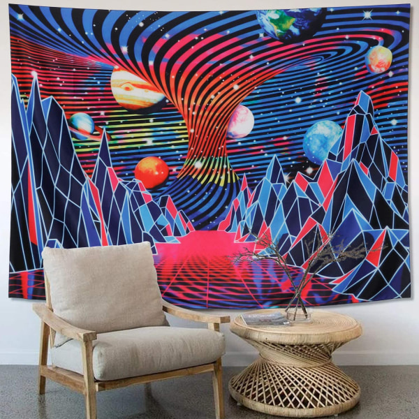 Wall Tapestry Mountain Planet Tornado Wave Tapestry Retro Ab