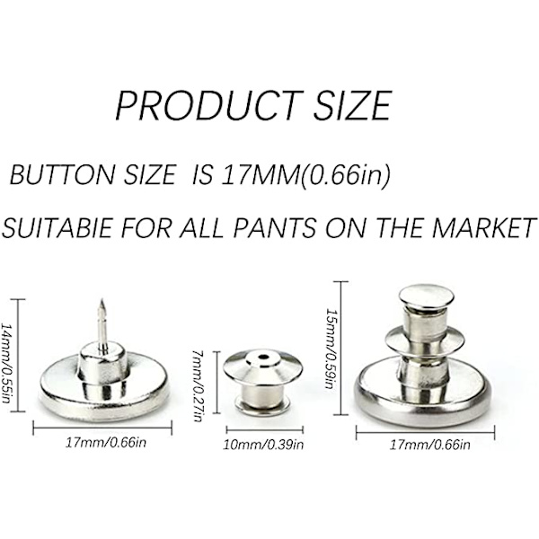 10 stk. Jeans-knapp, 17mm avtakbar metall DIY-knapp, justerbar