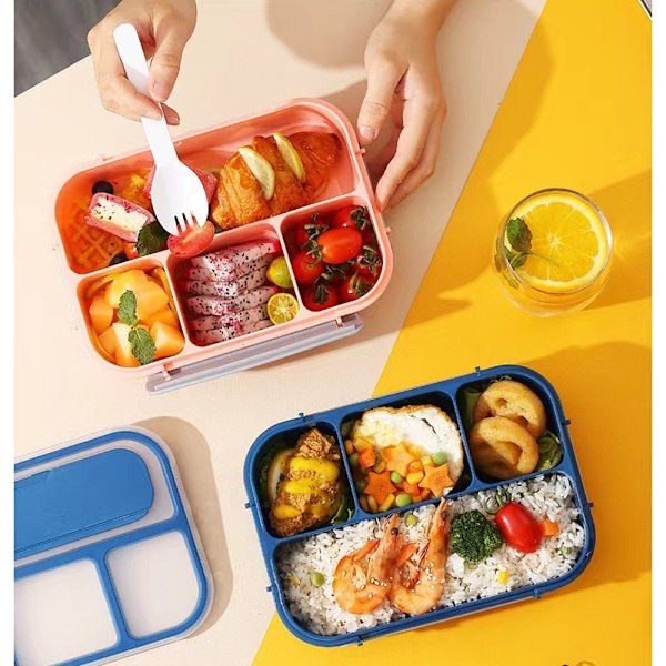 Individuell forseglet matboks for skole, 4 rom, 1300ml, Rosa