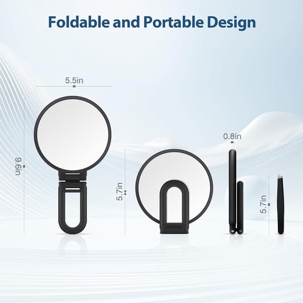 Dobbeltsidet Makeup Spejl (30x) - Foldbart - Sort - 1 stk