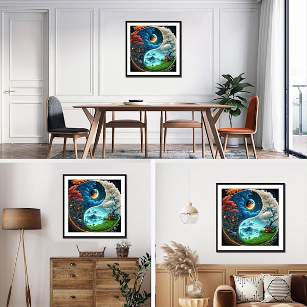 Värikäs Elämänpuu Timanttimaalaus yin-yang 30x30cm