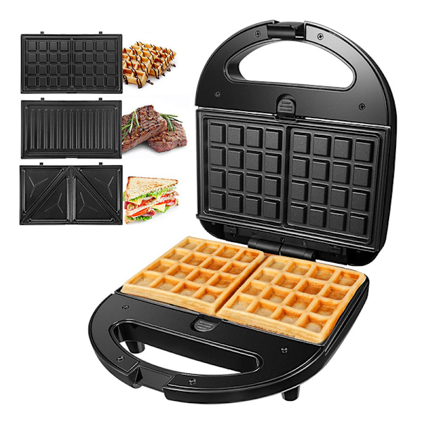 3 in 1 Sandwich Maker, Waffle Maker, Panini Press, 750W, with 3 Non-Stick and Interchangeable Plates, LED Display and Co