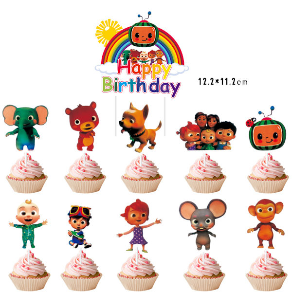 22 stykker vannmelon gutt dekorasjoner, bursdagskake toppers, cupcake-innsatser, bakte dessertflagg for temafester F