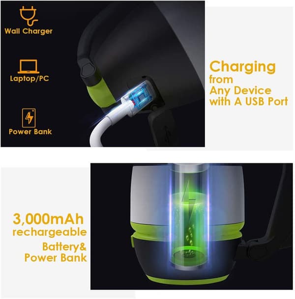 Multifunksjonell LED USB-oppladbar campinglys/lampe utendørs