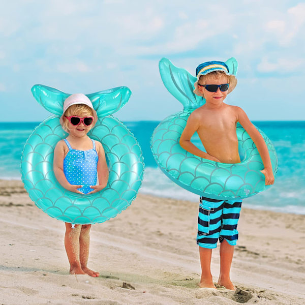 Sjöjungfru boj, PVC uppblåsbar simring, sjöjungfruformad pool flyt med svans för baby barn vuxen, vattenleksak för sommarsemester strand（Grön）