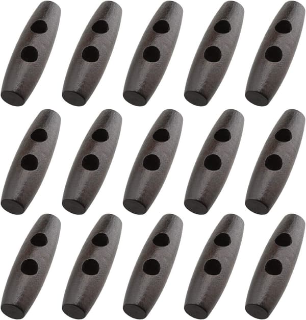 100 stk 30mm mørkebrune 2-hulls olivenformede tre-kneppeknapper