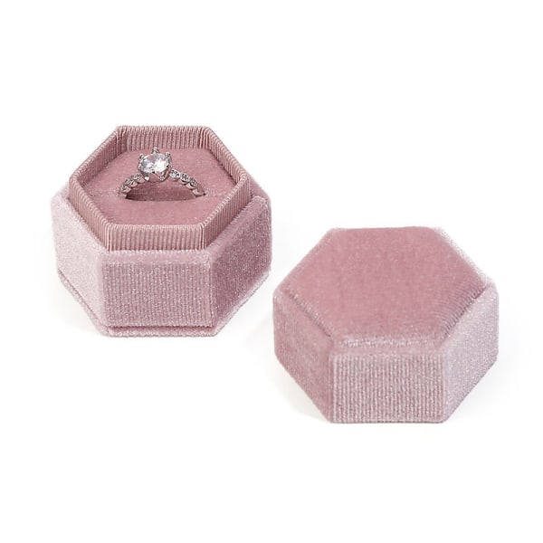 Fløjlsringæske Dobbelt Slot Hexagonal Ringæske, Sort Pink 2 Pie