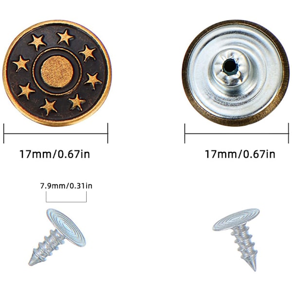 DIY (20 st) (17 mm) ersättningsknappar för byxor, 17 mm jeansknapp, metallknapp för byxor, jeansreparation, reservknapp för jeans, DIY