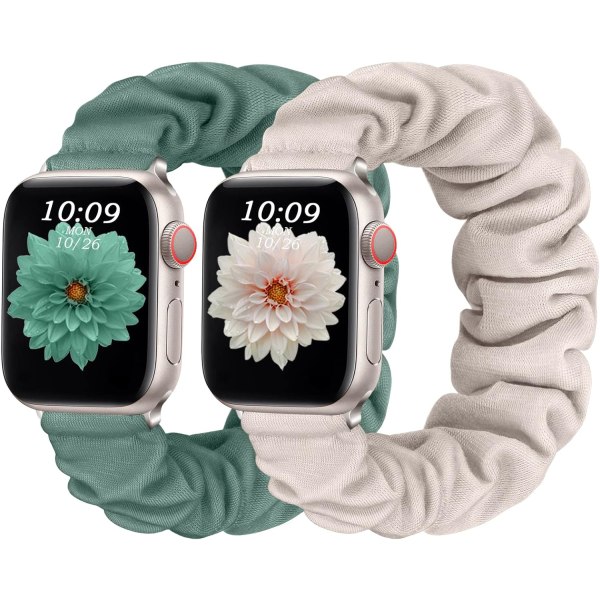 Starlight White/Pine Green - 2-pak remme kompatibel med Apple W