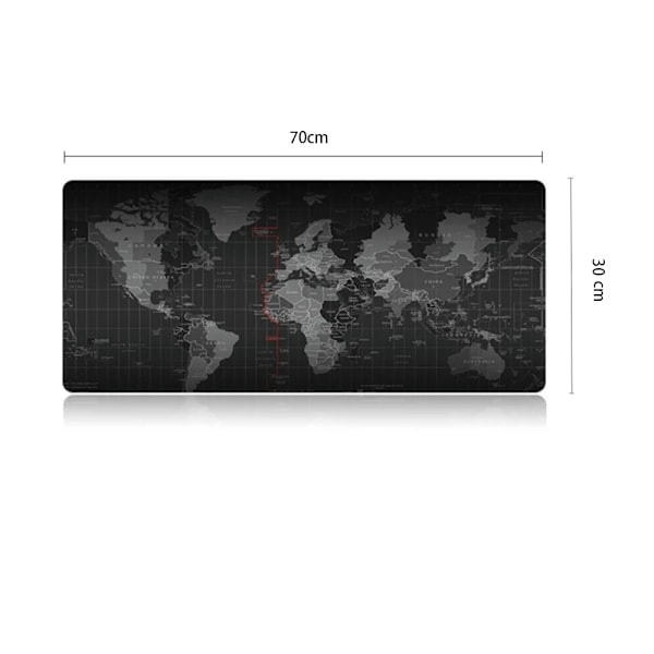 Stor Verdens Kort Musemåtte - 70x30cm - Sort - 1 stk