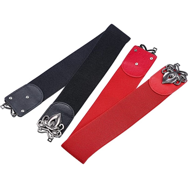 2 stk. bredt midjebånd elastisk retro cinch belte kvinner stretchy